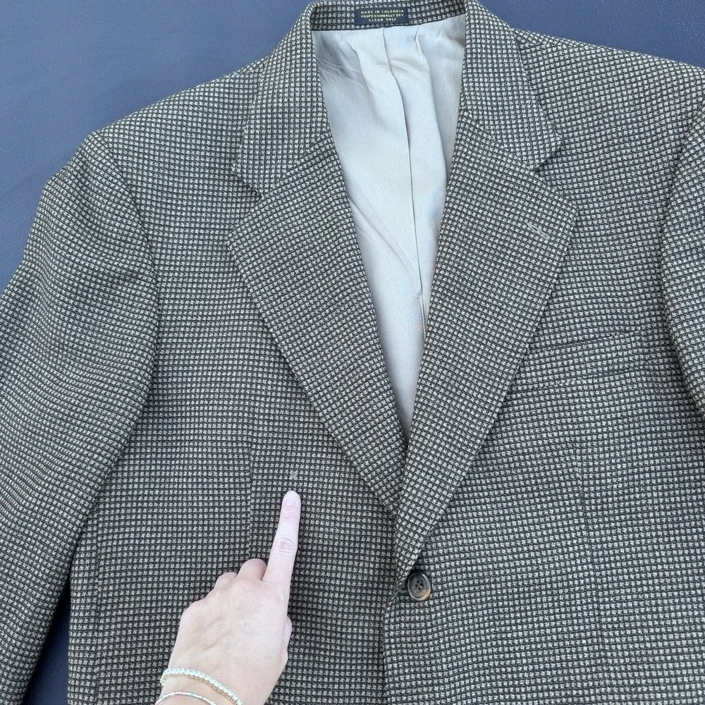 Oscar De La Renta‎ Suit Sport Coat 42 L Brown Houndstooth 3 Button